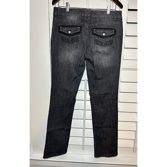 White House Black Market Denim - White House Black Market Black Washed Embellished Embroidered Jeans Bootcut 6R